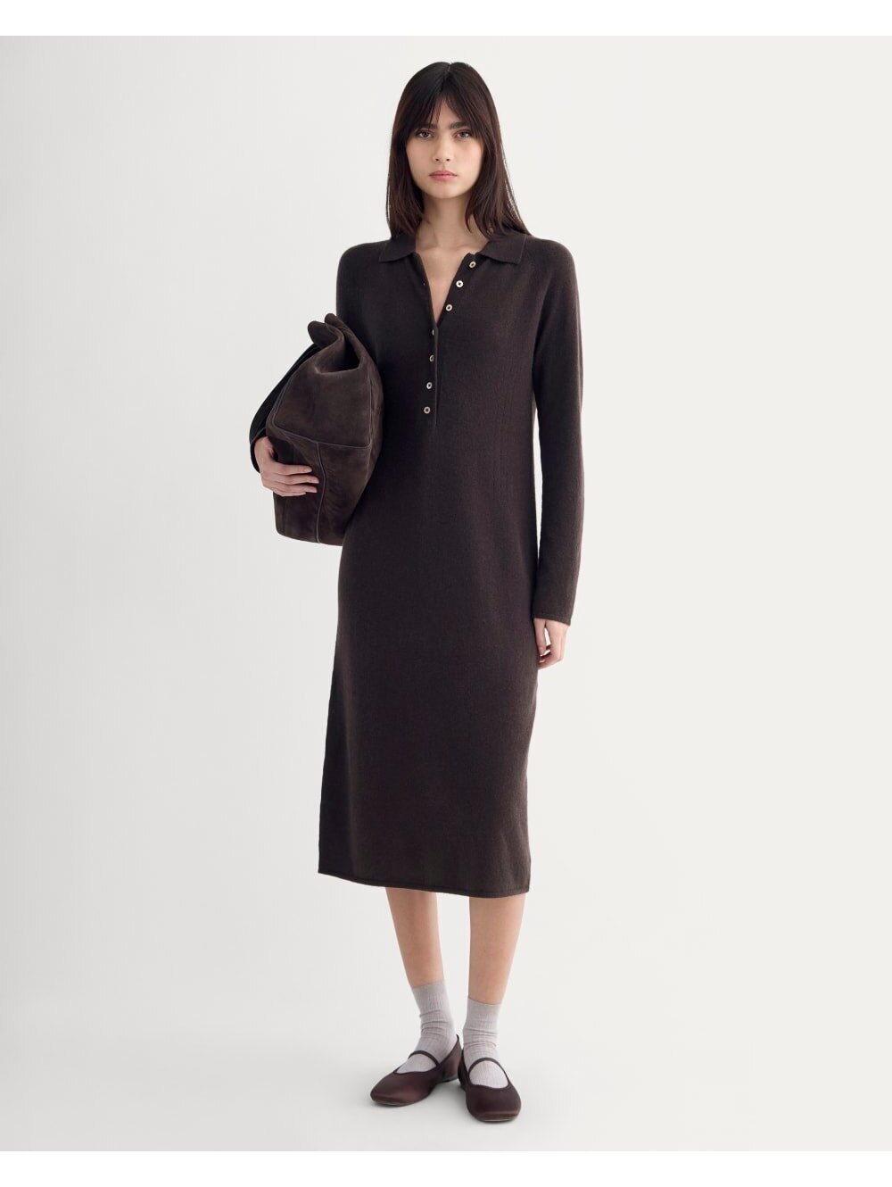 Everlane 100% Cashmere Polo Midi Dress Dark Brown Size XXL NWOT